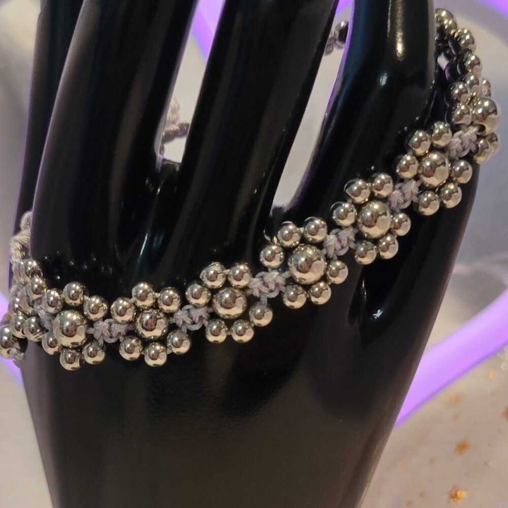Silver Flower Adjustable Bracelet HANDMADE